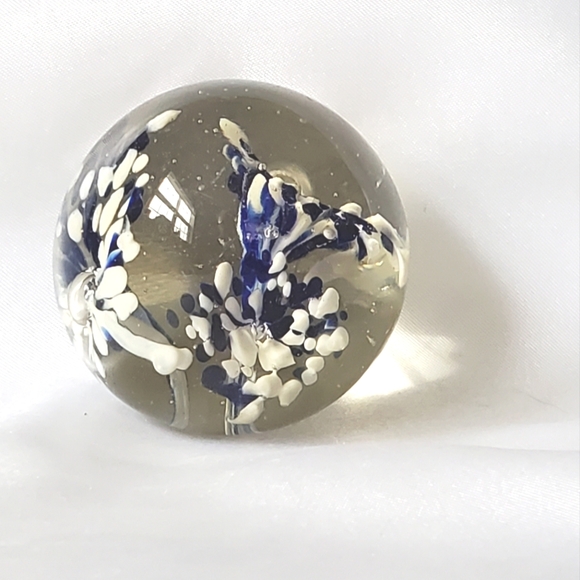 Vintage Glass Paperweight 3D Blue and White Art - Picture 8 of 16
